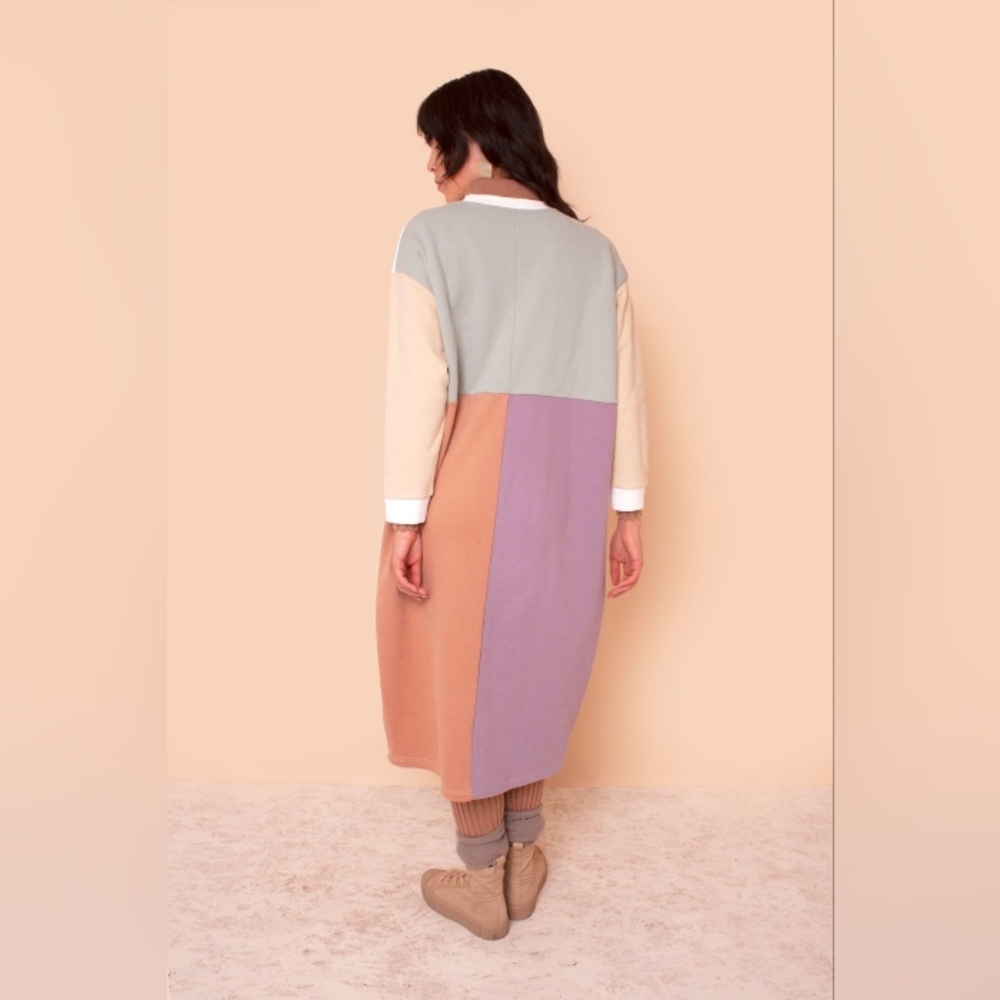 L.F. MARKEY Anders Pastel Patchwork Fleece Sweatshirt Dress S/M - Picture 3 of 10